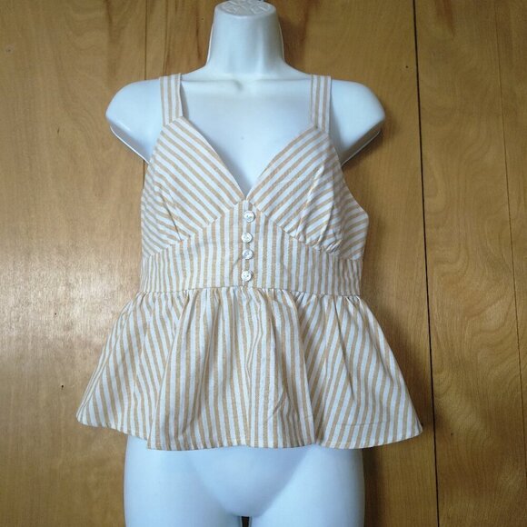 Good Luck Gem Tops - Good Luck Gem Women's Medium Striped Smocked Back Tank Camisole Blouse